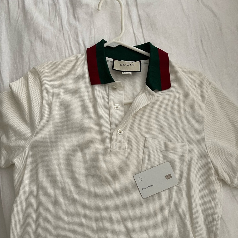 Gucci White Polo Shirt with Red and Green Collar